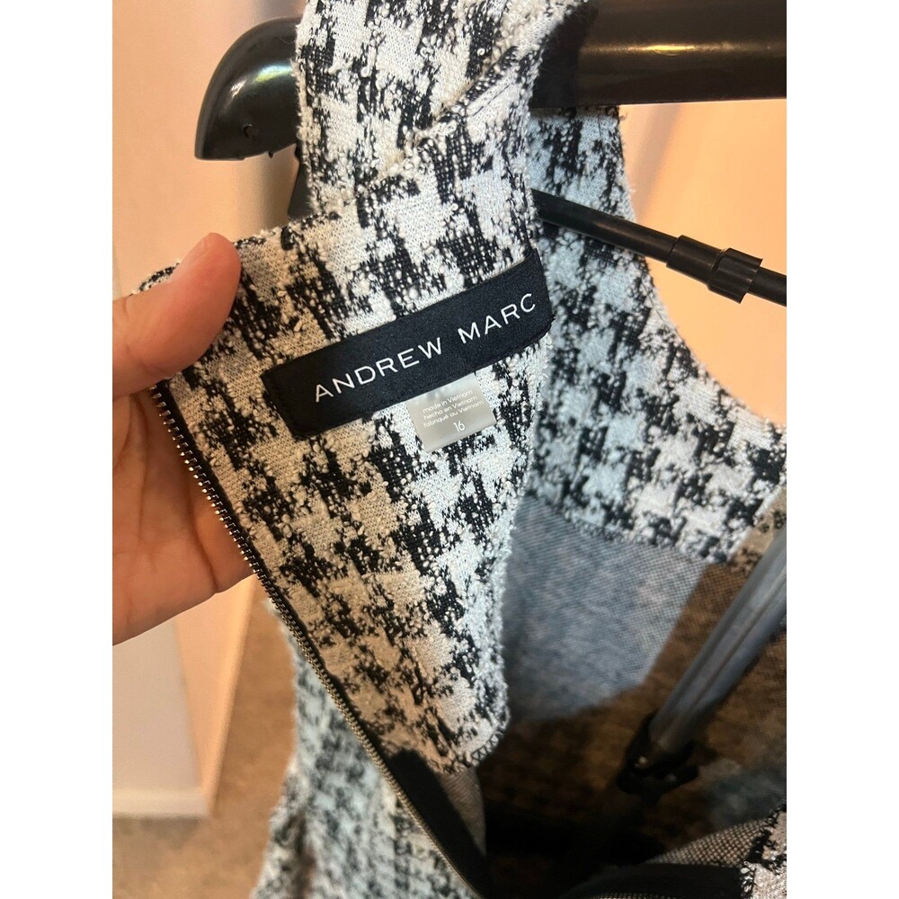 Andrew Marc Women’s Black & White Houndstooth Midi Front Tie Dress Size 16 - Picture 8 of 12